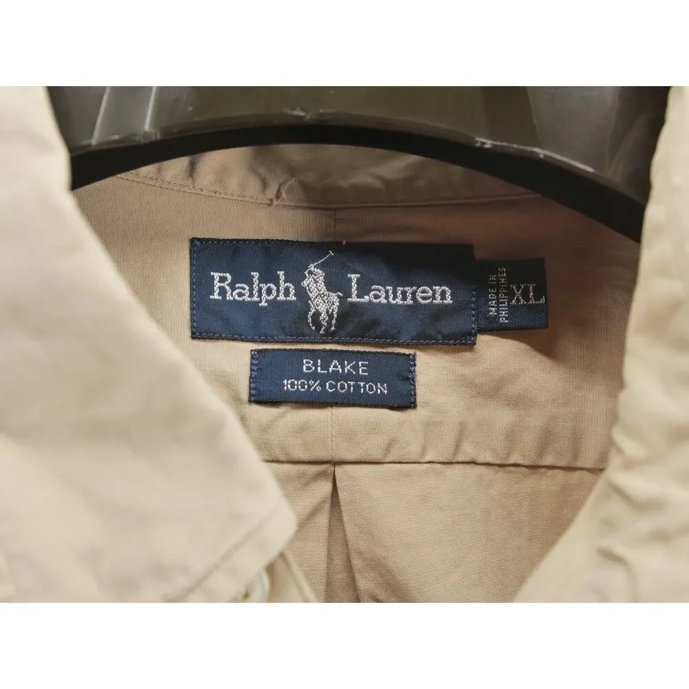 Polo Ralph Lauren Blake Beige Mens XL Casual Short Sleeve Button Up 100% Cotton